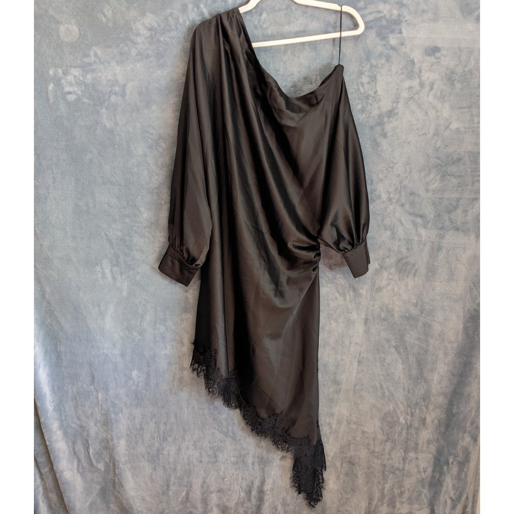Fashion Nova Off Shoulder Mini Dress 3X Black Ruched Asymmetrical Hem Gothic NWT